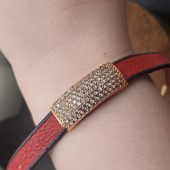 B2911 red‎ leather Swarovski crystal bar wrist bracelet - Picture 1 of 4